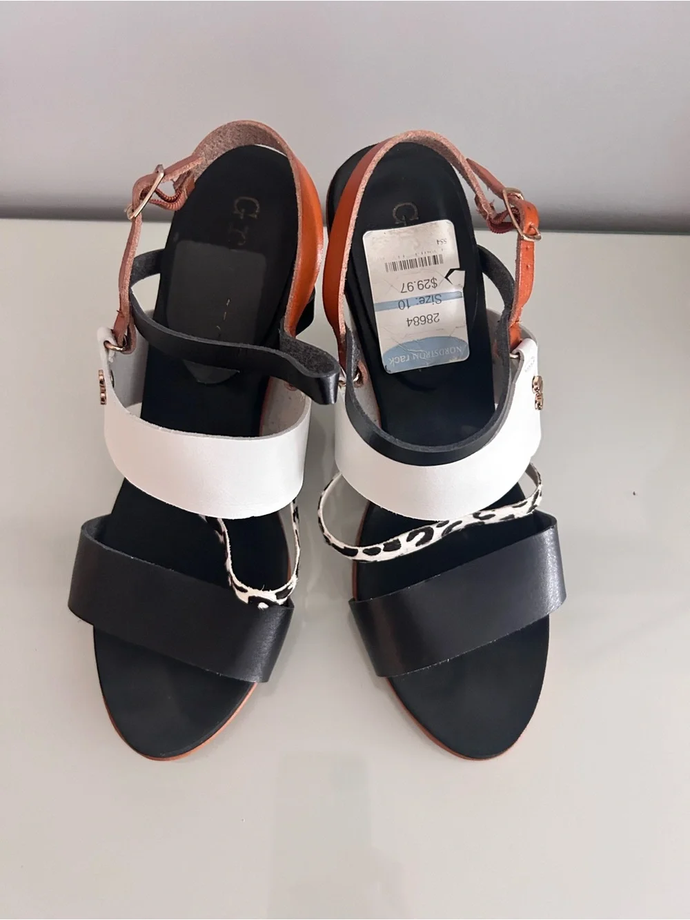 Chic Women's Mixed-Color Block Heel Sandals - White, Black & Brown